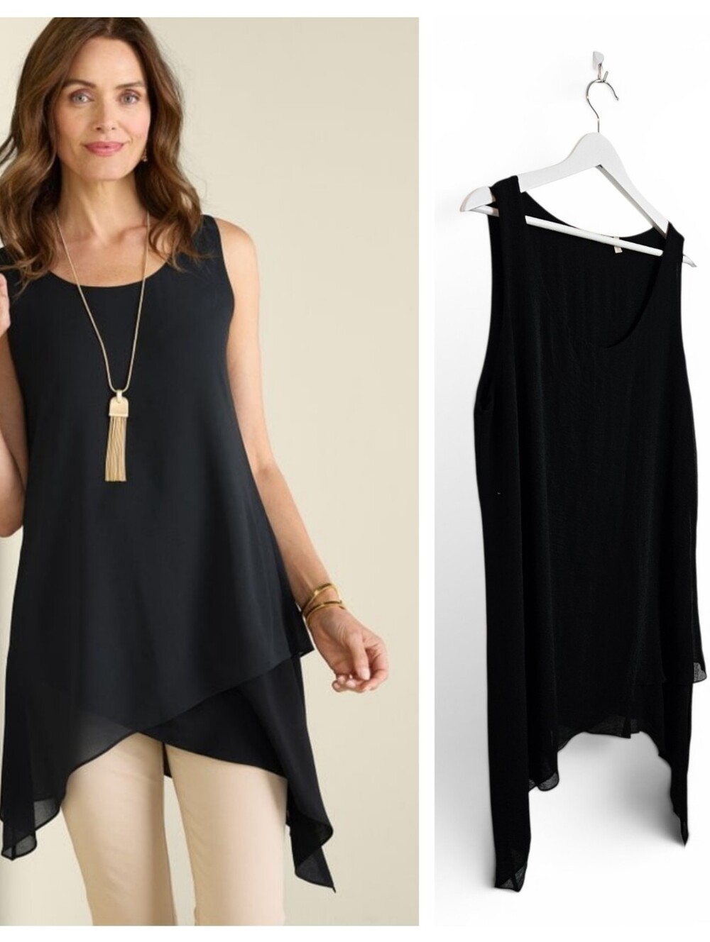 Soft Surroundings Top XL Celine Tunic Black Lagenlook Asymmetrical Layered Tank